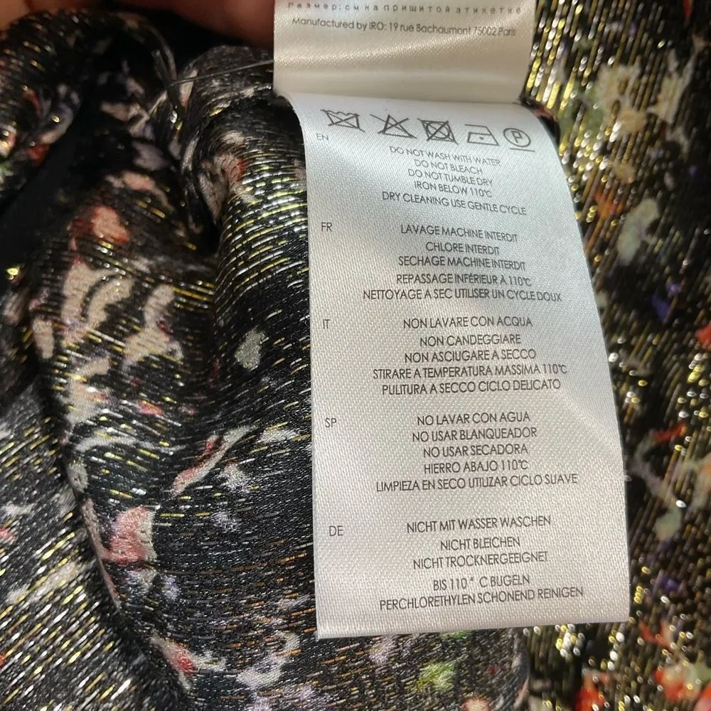 NEW IRO Black Multicolor Maziar Metallic Printed Silk Blend Mini Skirt Size 4
